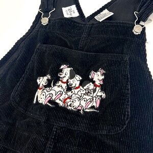Vintage Disney 101 Dalmatians Black Corduroy Overalls Dress Women’s Large